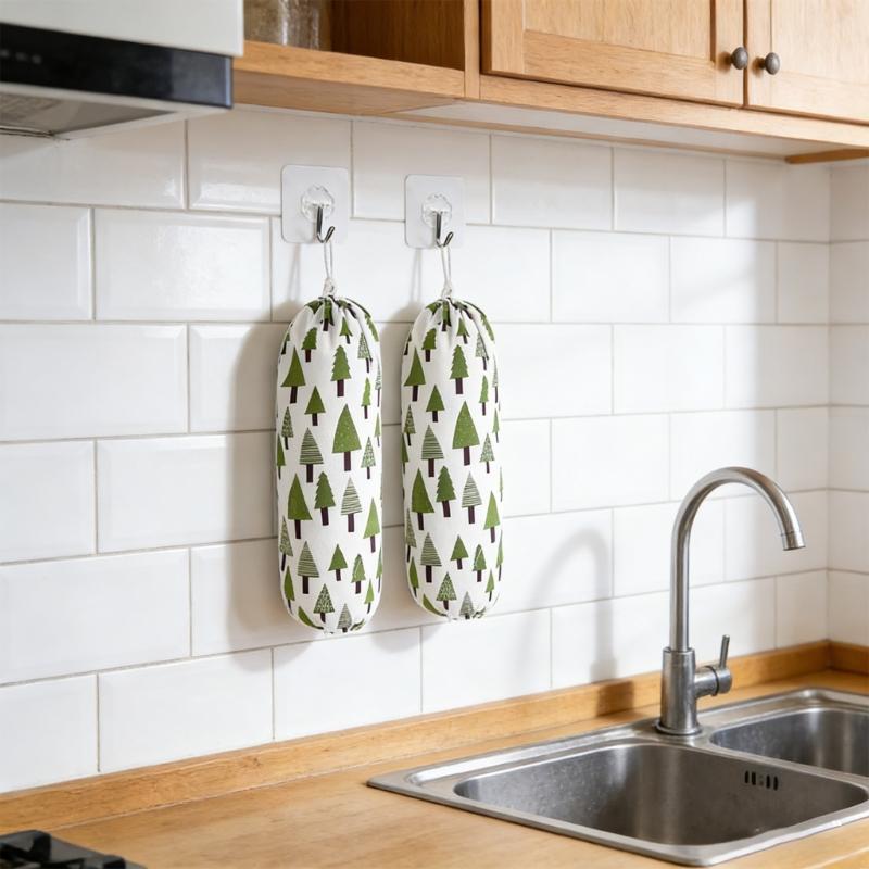 Cotton Linen Wall Hanging Trash Bag Dispenser For Kitchen Bathroom Garage Storage Sturdy And Tear Resistant
