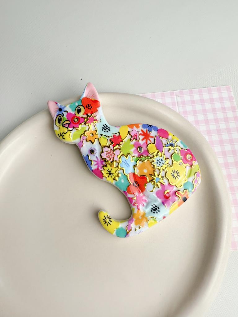 1PC Colorful Cute Cat Bronzing Relief Refrigerator Sticker Creative Cute Cat Home Decoration Refrigerator Sticker