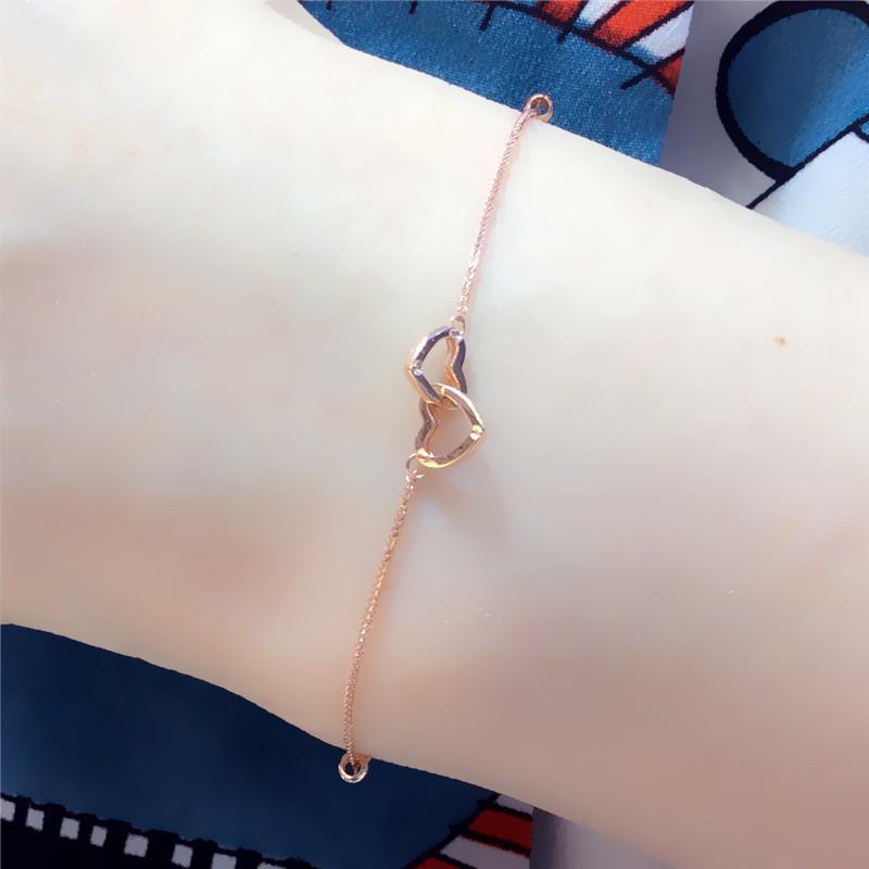 Rose Gold-Plated Purple Gold Women'S Exquisite Peach Heart-Shaped Bracelet Fashion Colored Gold Jewelry