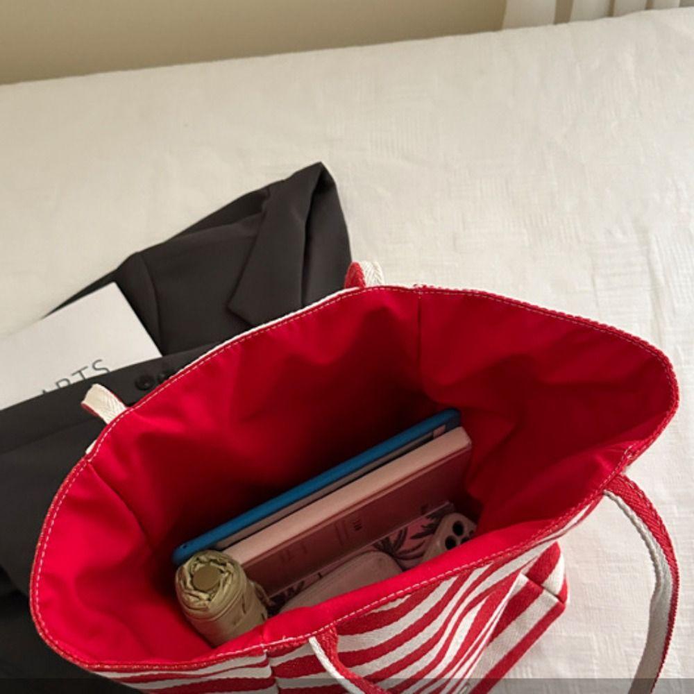 Letter Stripe Canvas Bag Striped Tote Bag Simple Cloth Shoulder Bag  Girls