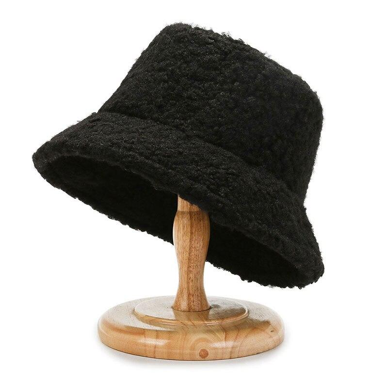 Unisex Harajuku Bucket Hat Solid Men Fishing Fisherman Hat Autumn Winter Lamb Wool Outdoor Warm Panama Cap For Women