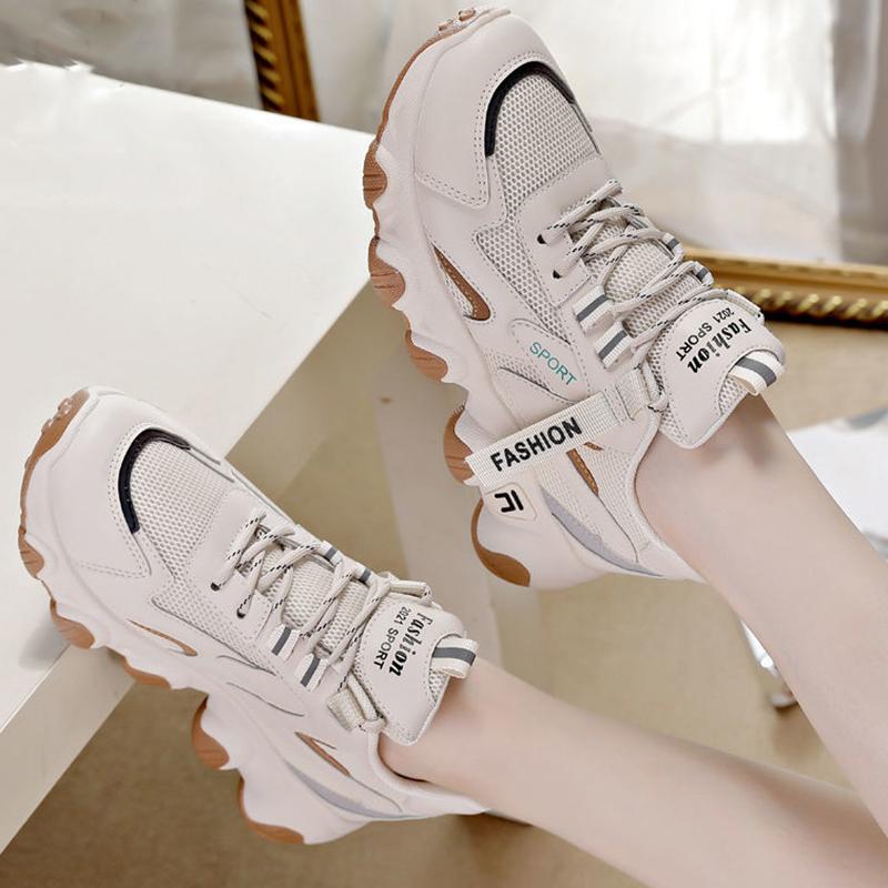 

Женские туфли на толстой подошве Повседневные кроссовки Повседневные женские спортивные туфли на шнуровке Удобная обувь из искусственной кожи Осень 35 белый