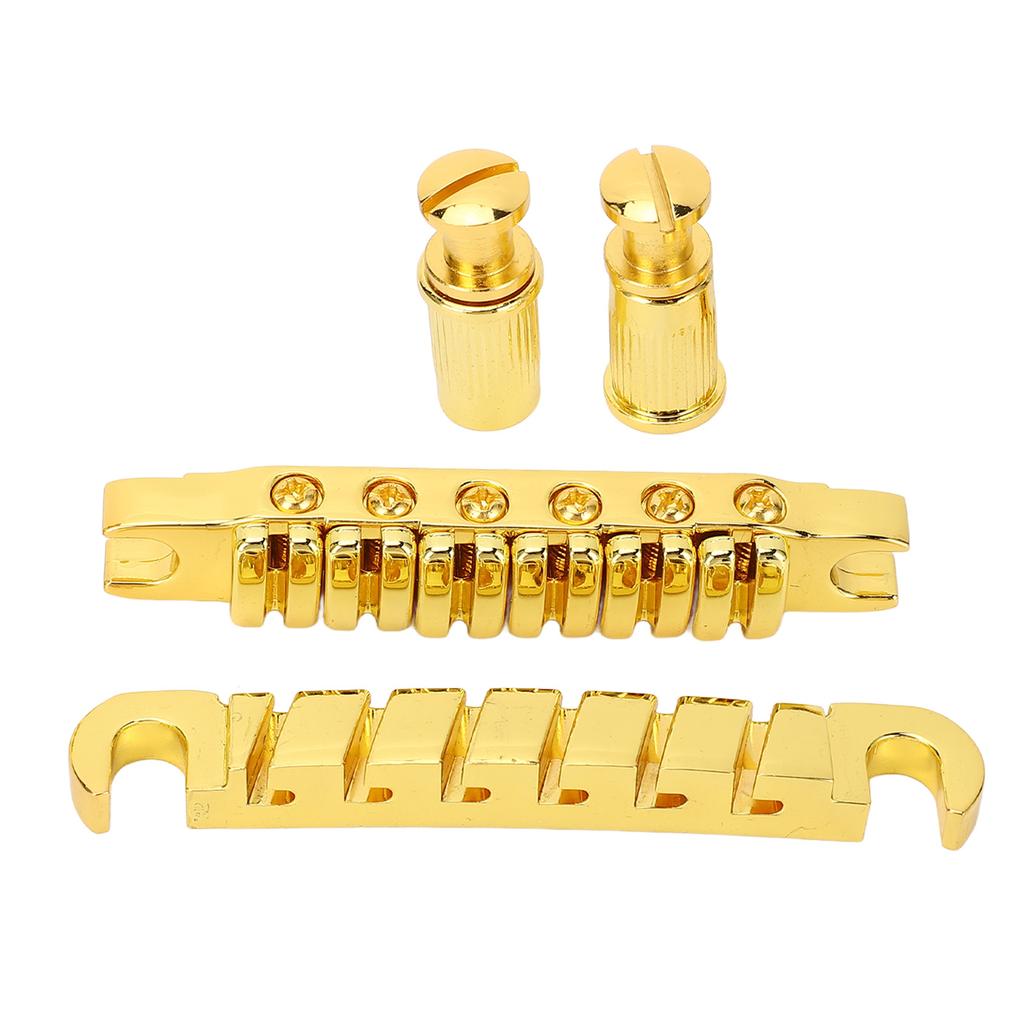 Split Guitar Bridge Zinc Alloy Individually Adjustable 10.4mm Guitar String Through Bridge Replacement for LP Gold