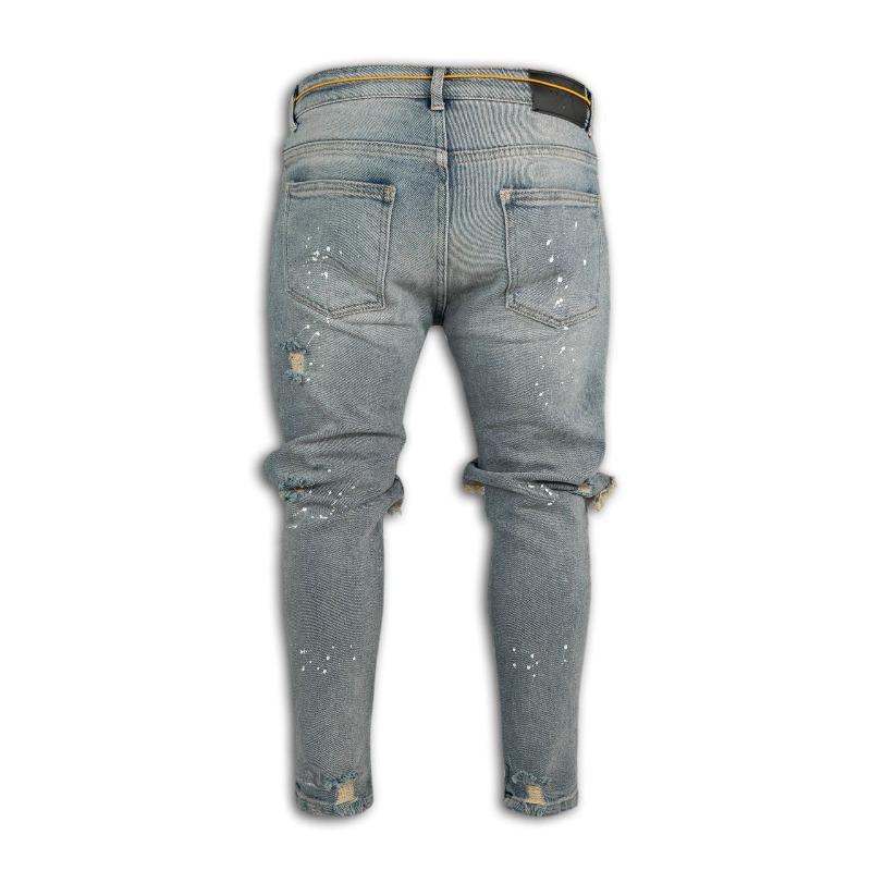 Moda Masculina Jeans Skinny Rasgado Casual Jeans Desgastado Buraco Jeans Slim Fit Calça Jeans Lápis Calça Jeans
