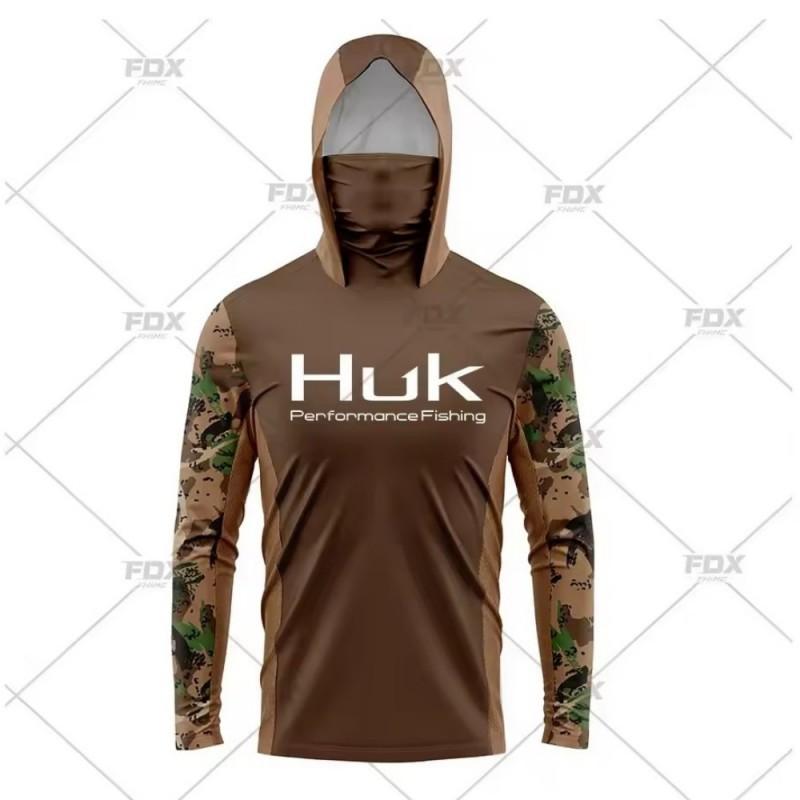 Neues HUK Langarm Kapuzenmaske Angelkleidung Anti-Ultraviolett Atmungsaktiv Lässiges Sport-T-Shirt