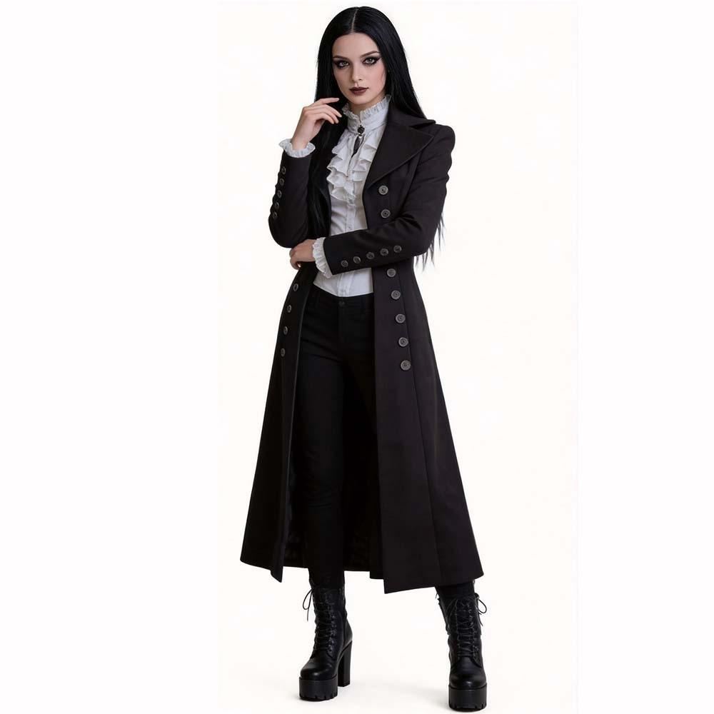Cappotto Gotico Fantasy da Donna con Design Doppiopetto per Esibizioni sul Palco
