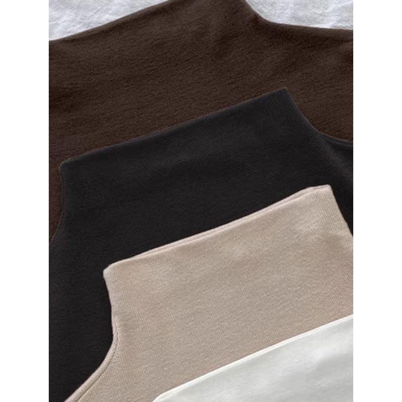 T-shirt à col roulé à manches longues ajusté en velours Renard Argenté - Haut chaud de couleur unie pour femme Automne/Hiver