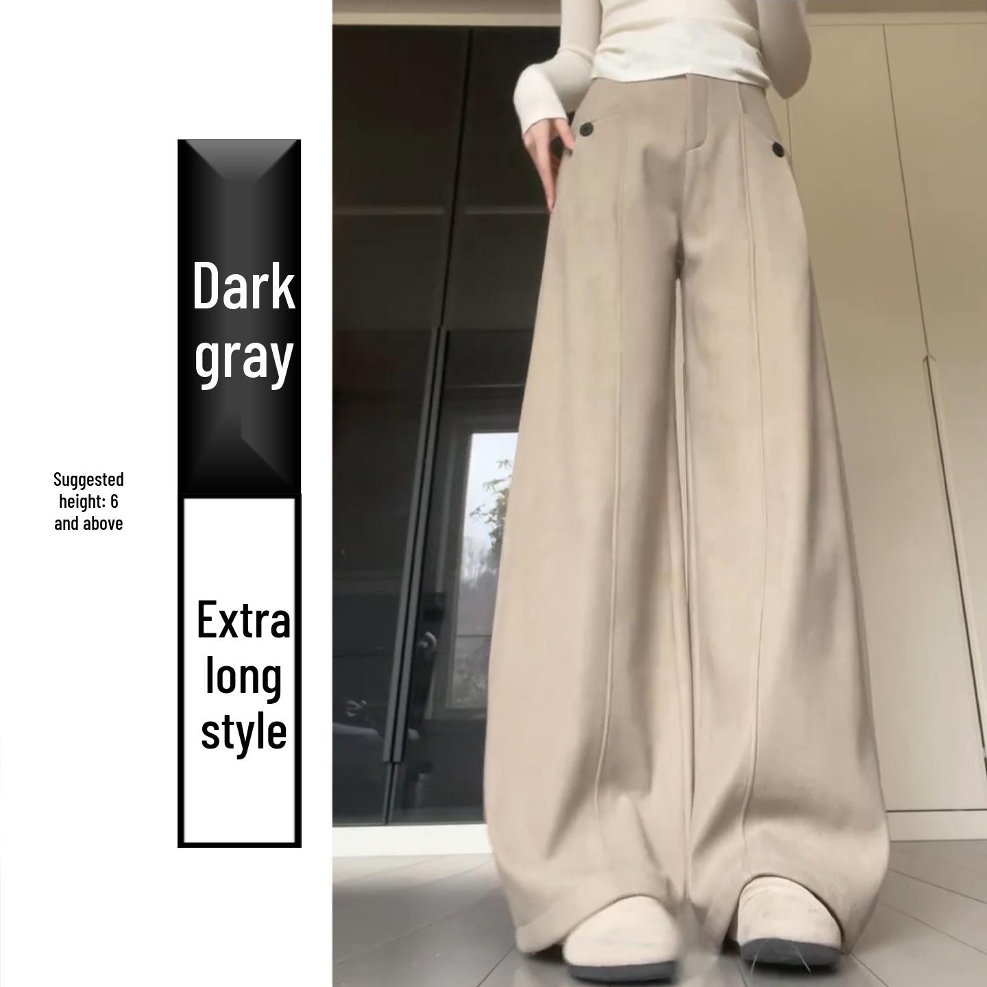 

Women s High Waist Grey Corduroy Wide Leg Pants - Slimming, Buttoned, Plus Velvet, Spring/Autumn. S