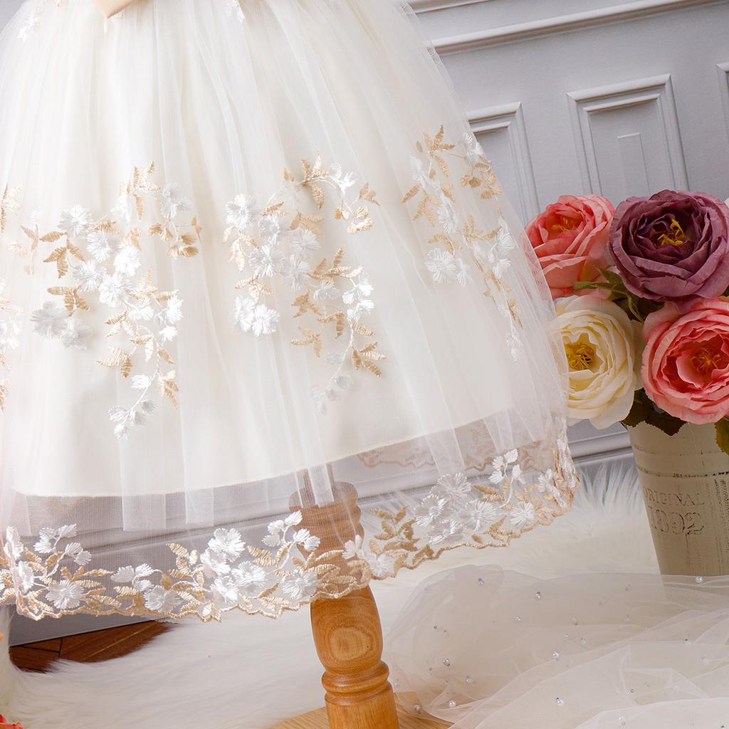 Mädchen Modisches Kleid 2025 Sommer Kinder Schleife Blume Bestickt Mesh Prinzessinnenkleid