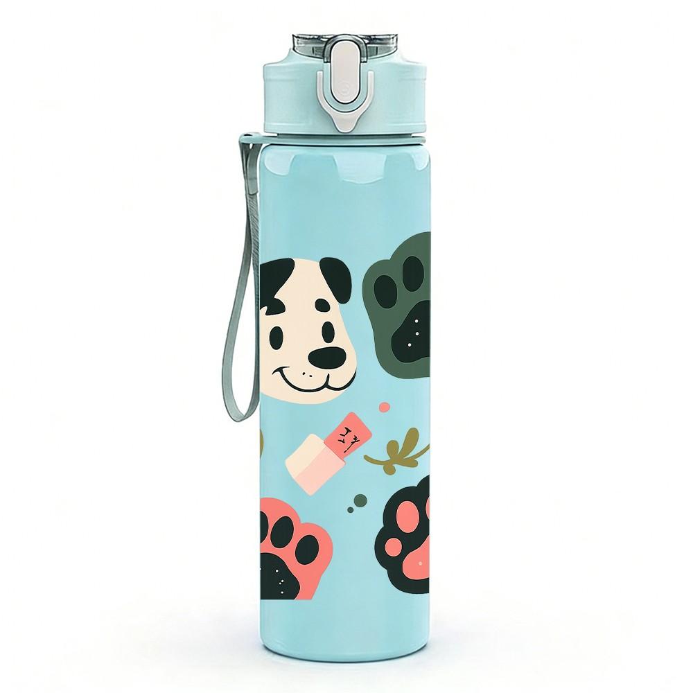 1 PZ Modello Impronta Zampa Cane Multicolore 750ml Colore Plastica Borraccia Sportiva Tappo Flip-Top con Cannuccia Anti-perdita Adatta per Sport Ufficio Uso Domestico