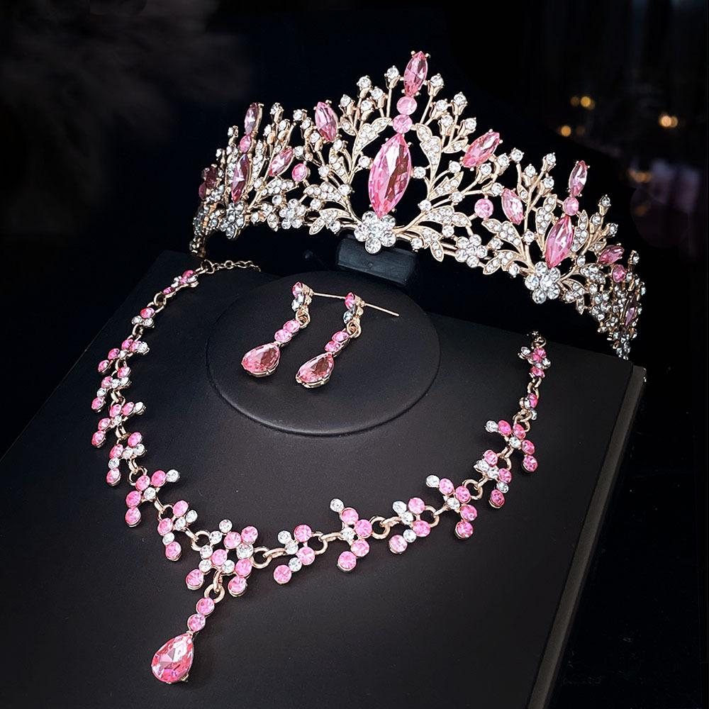 New Bridal Tiara Necklace Three Piece Set Crown Wedding Accessories Bridal Set
