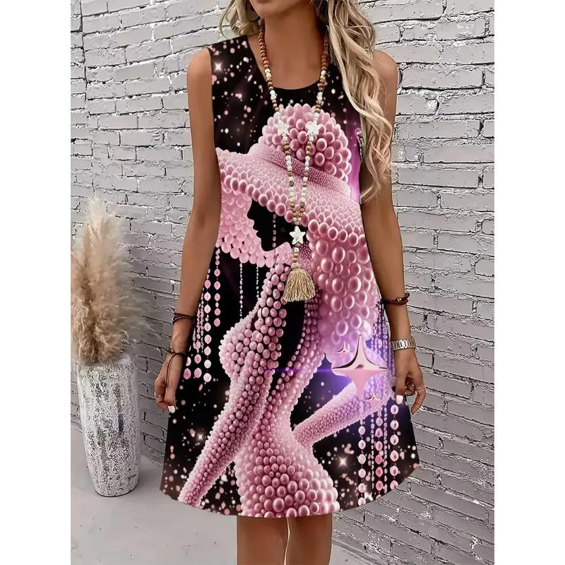 Printed sleeveless sundress without pockets
