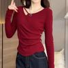 Long-sleeved T-shirt for Women's Autumn and Winter New Inner Bottoming Shirt, Slim-fitting, Meat-covering and Thin Front Shoulder Top for Women