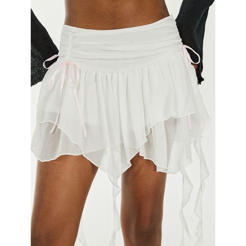 Decodediva Design Sense Irregular Pleated Bow Short dress Sweet and Spicy Ballet Style A Word Ribbon Skirt