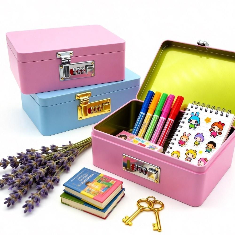 Combination Lock Storage Iron Box Metal Construction Storage Chest Gift Packaging