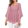 BITCED Bluse e Camicie Casual da Donna a Manica Lunga con Scollo a V e Stampa Monocolore