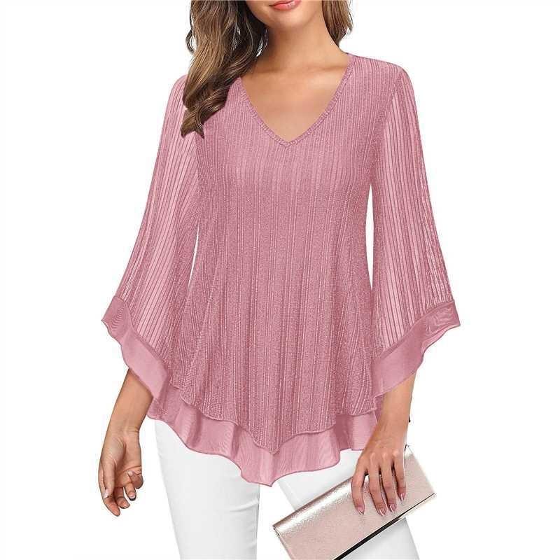 BITCED Bluse e Camicie Casual da Donna a Manica Lunga con Scollo a V e Stampa Monocolore