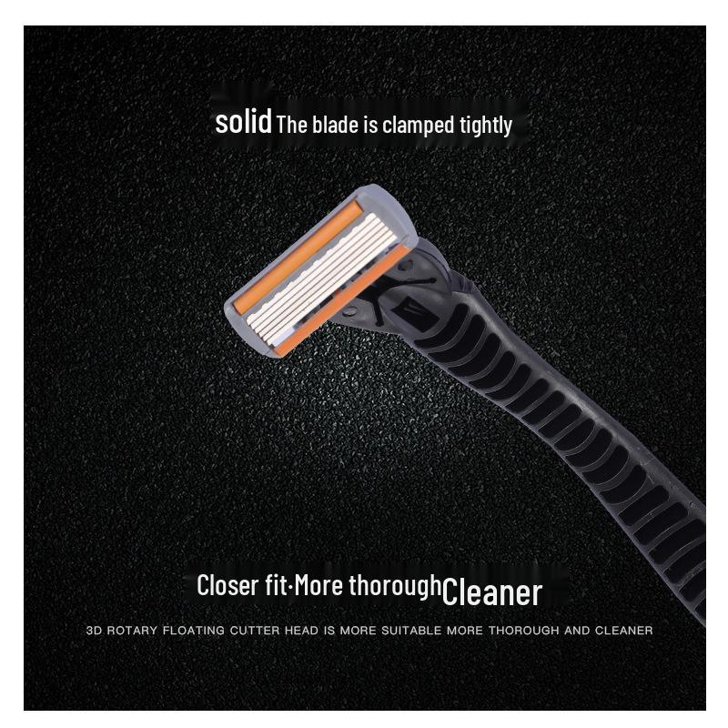6-Layer Stainless Steel Men's Manual Shaving Razor Set with Handle and 6 Blades.