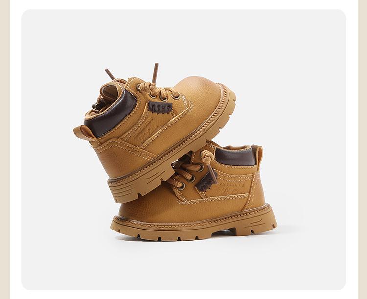 Toddler Boys' & Girls' Fleece-Lined Leather Boots - New Autumn/Winter Short Martin Style in Big Yellow.