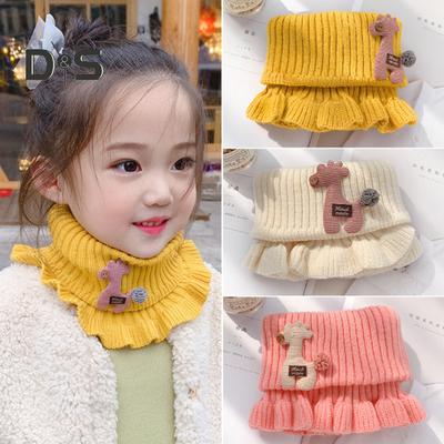 Children Warm Scarf Cartoon Pattern Ruffle Trim Knitted Winter Scarf Thickened Thermal Boys Toddler Elastic Warm Scarf