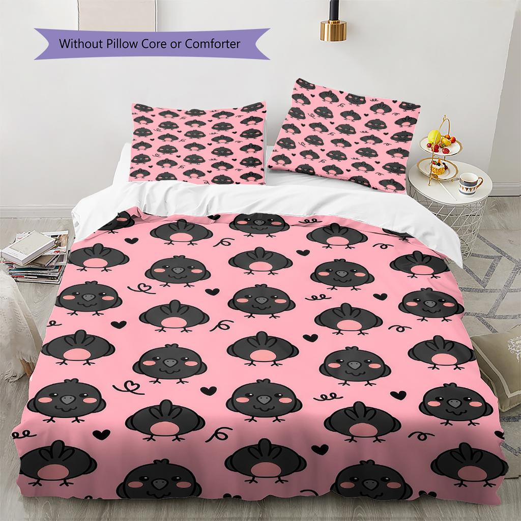 Pink Cartoon Art Pattern Bedding,Quilt Set Quilt Cover Pillowcase Home Birthday Gift (1 * duvet cover + 2 * pillowcase, without core)
