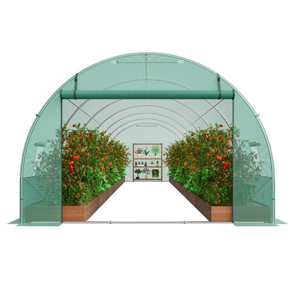 Walk-in Tunnel Greenhouse 29.2x9.7x6.5ft Galvanized Frame PE Cover Green