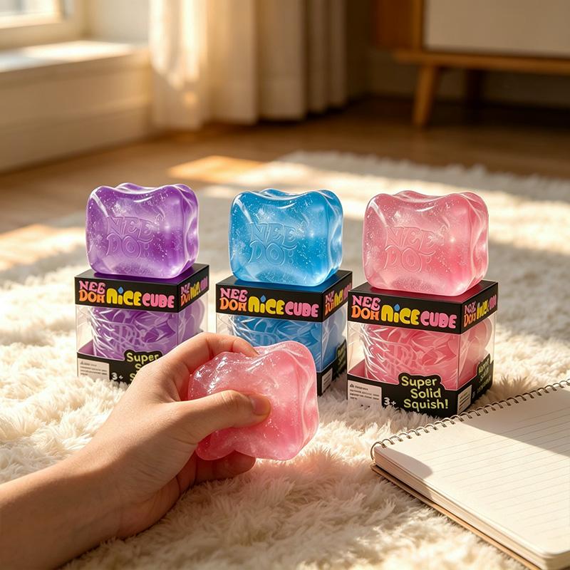 Bai Fen Bai Toys Pink Needoh Nice Cube Toy 7.5Cm Giant Sparkle Transparent Maltose Sensory Knead Stretch Anxiety Relief Autism Adhd Leisure Gift