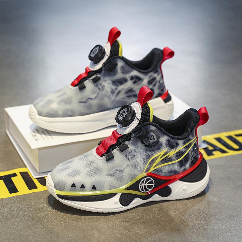 Boys basketball shoes children's mesh breathable sports shoes 2025 autumn new student travel shoes medium and older children's wave shoes