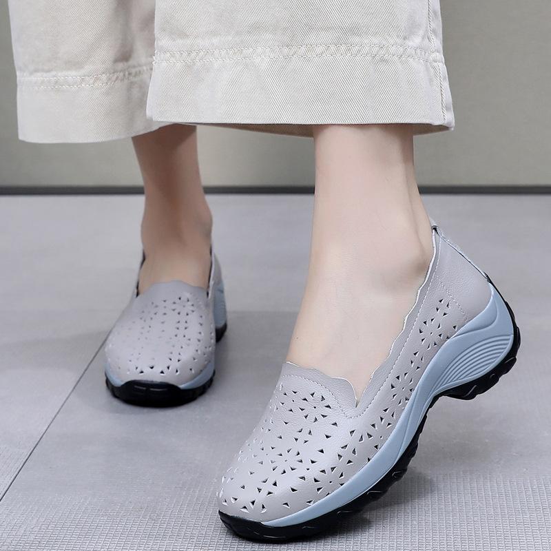 GKTINOO Women's Shoes Summer 2025 Real Leather Casual Sports Sandals For Women Hollow Wedge Sandals Mom Thick Soled Roman Sandal