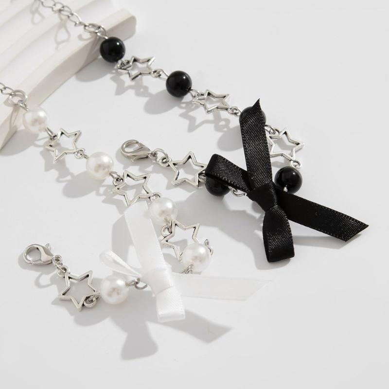 Schleifenquasten-Armband mit Kunstperlen-Akzent Modisches Schleifenquasten-Armband für Mädchen Zeigt Anmut