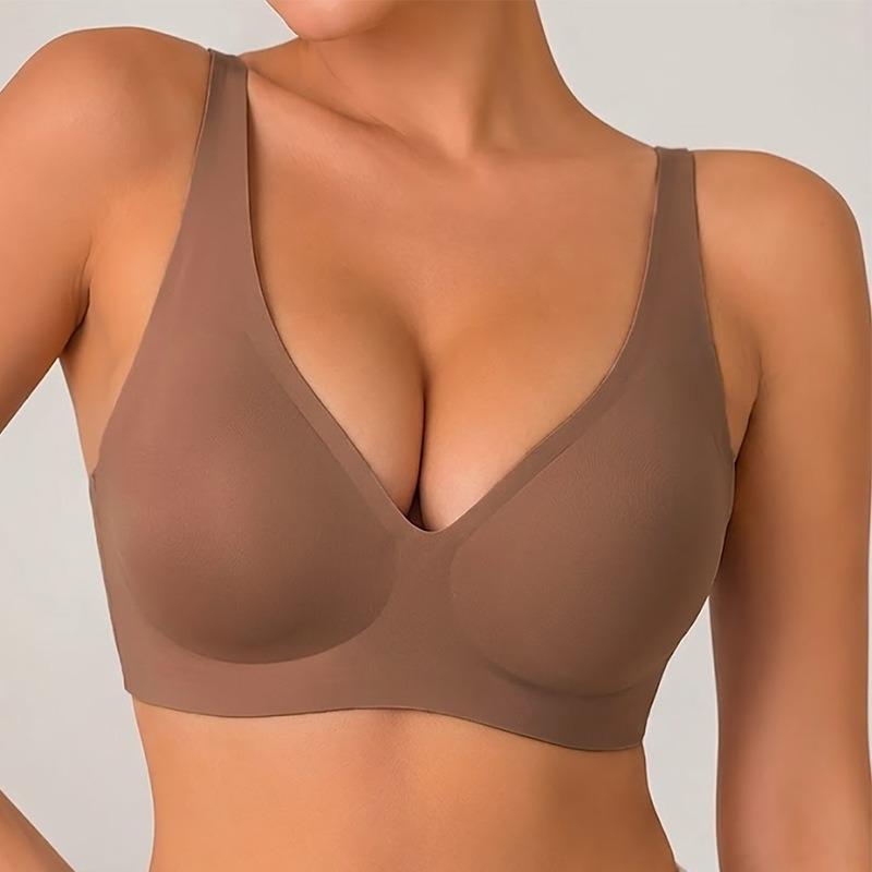 Women S Plus Size Seamless Deep V Leopard Print Thin Underwire Free Bra