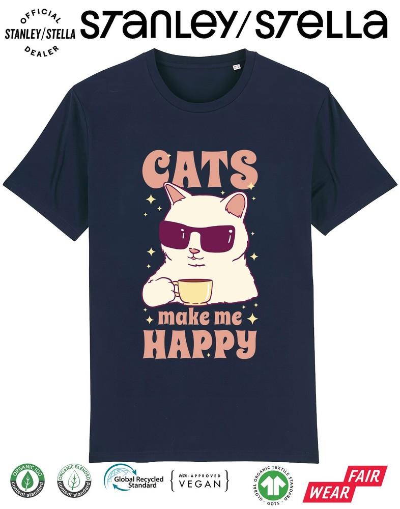Cats Make Me Happy T-Shirt Funny Mens Pet Gift / Eco-Friendly Top