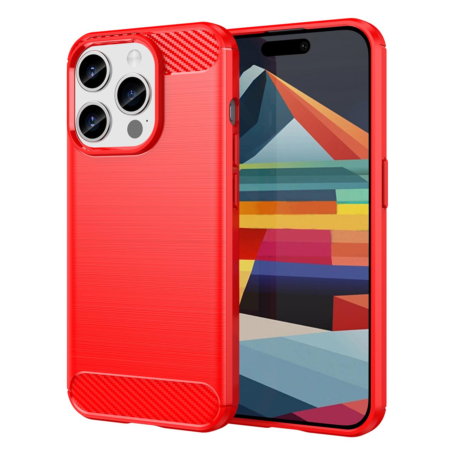 

Brushed Phone Case for iPhone 15 Pro,Carbon Fiber Texture Soft TPU Phone Cover Red