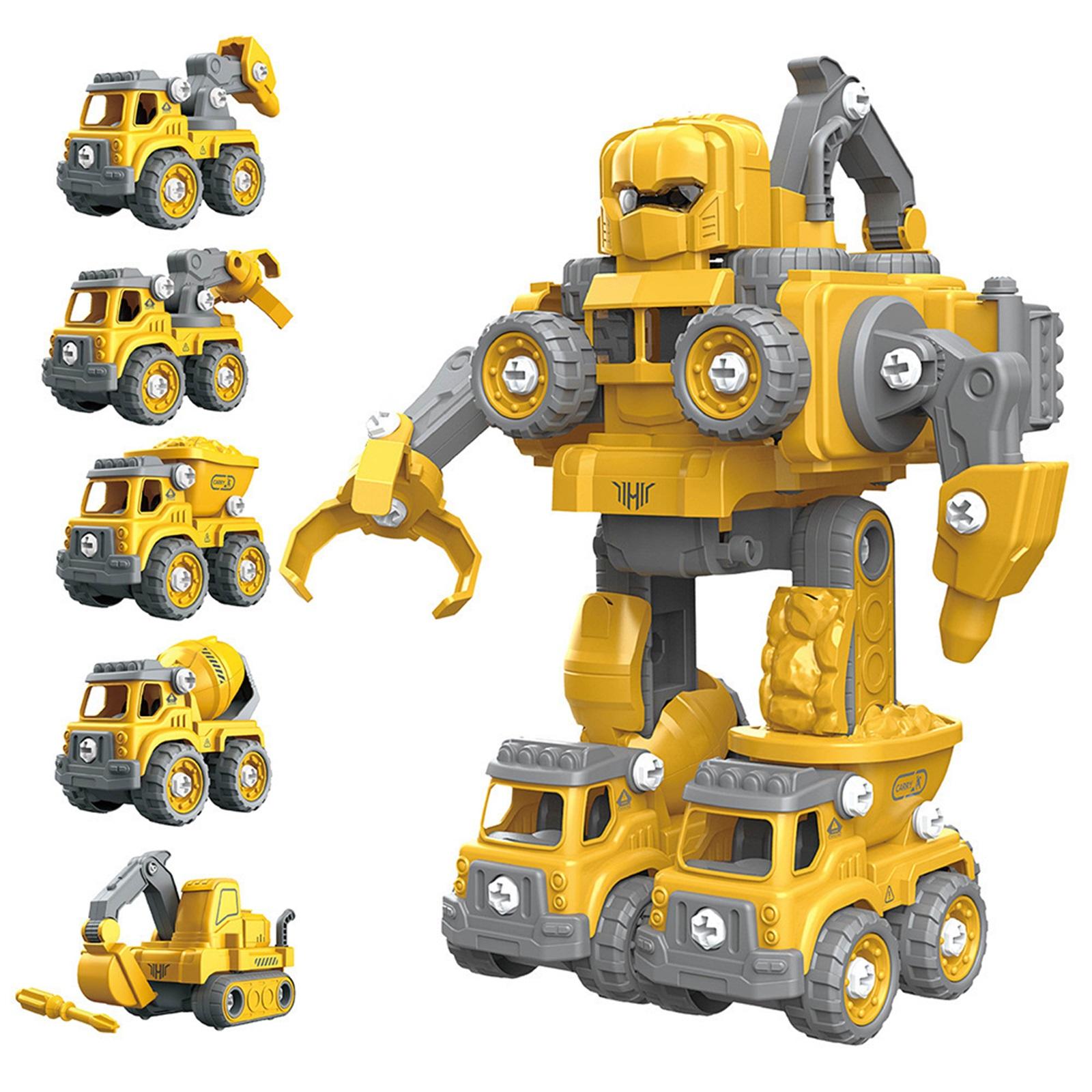 

DIY Disassembly And Assembly 5 In 1 Deformation Engineering Vehicle Set Assembly Robot Children s Toy Gift One Size