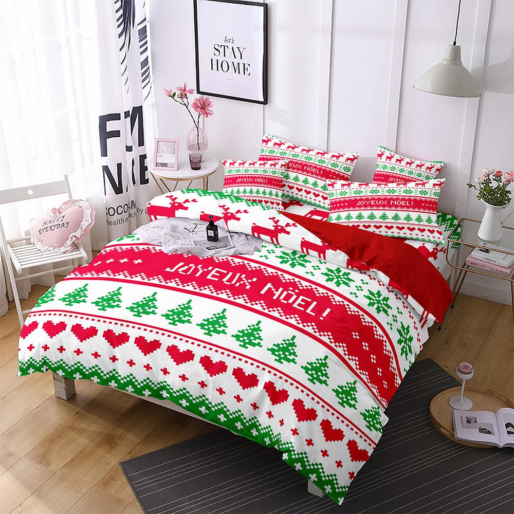 Red Christmas Quilt Cover Three-Piece Polyester 3D Digital Bedding Home Textiles