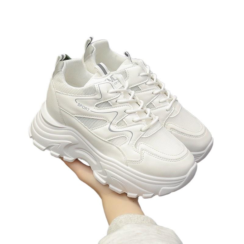 Fashion Hot Selling 2025 Casual Women Thick-soled Sneakers Fashion Spring Autumn  PU Lace-up Vulcanized Shoes Mesh Rubber Non-slip New