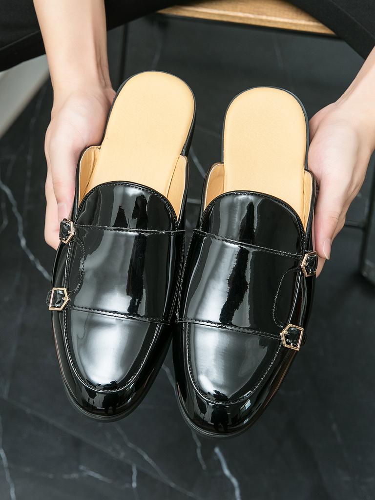 Fashion Fashion Trends Men Solid Color Leather Slippers for Men Dual-use Men Shoes with Double Buckle Shallow Flats Casual Shoe for Men