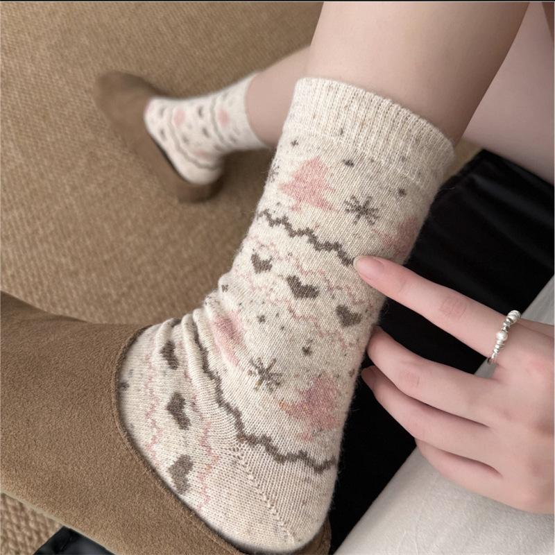 Christmas Tree Winter Thickened Socks To Keep Warm Wool Medium Tube Socks Ideas Xiaohongshu Same Stacking Socks Women'S Socks