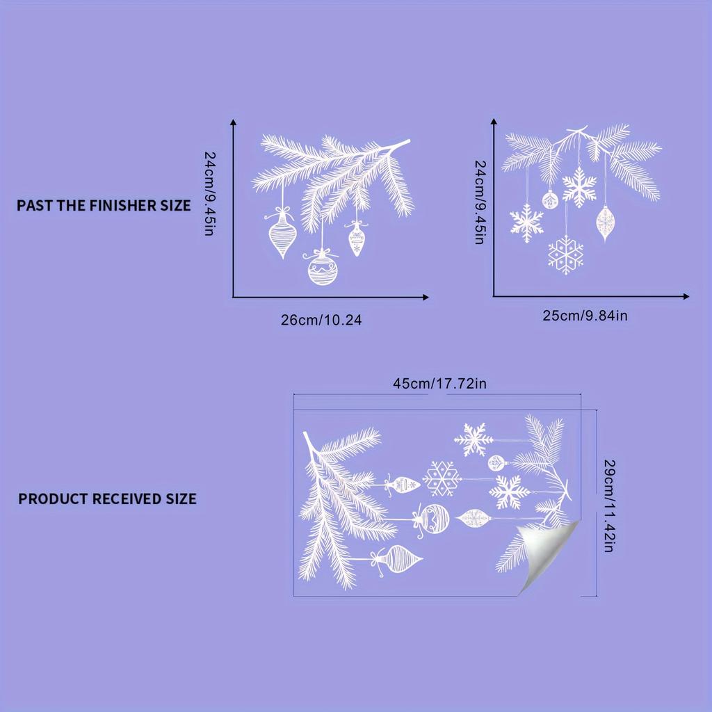 1Set Christmas Pine Branch Window Stickers White Silhouette Style Self-Adhesive Wall Stickers Festive Glass Stickers Removable