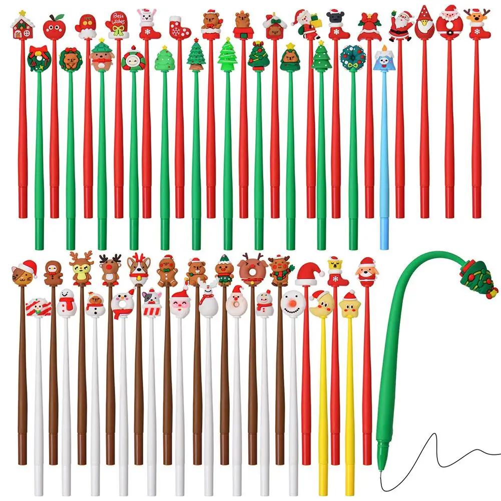 10-50pcs Mixed Cartoon Christmas Pens Soft Silicone Gel Ink Rocking Pens Kids New Year Gifts Stationery 2025 Christmas Decor