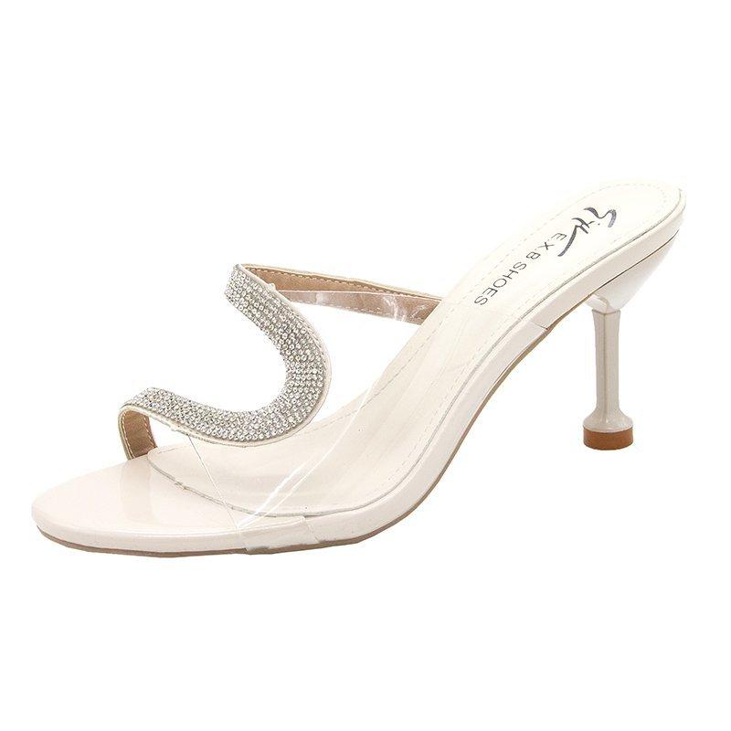 

Модные женские прозрачные сандалии со стразами, летние новые, универсальные, с новым круглым носком и открытым носком, шлепанцы 39 грязно-белый