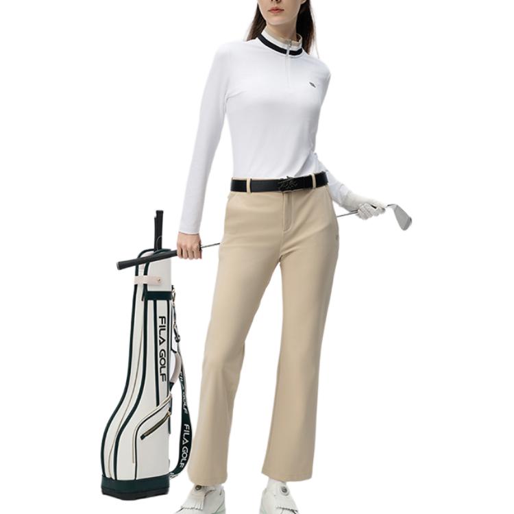 FILA Golf Series Comfortable Soft Stand Collar Long Sleeve T-Shirt Women Tops Jade-White A11W445221F-WT