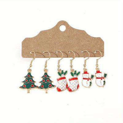 6 Piece Set, Christmas and Halloween Personalized Funny Earrings, Multiple Fashionable and Personalized Drip Oil Pattern Ear Hook Set