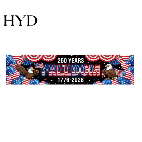 Independence Day Banner 250th Anniversary 6.5x1.5ft 250 Years of Freedom American Patriotic Decoration 1776-2026 Waterproof USA Porch Sign for