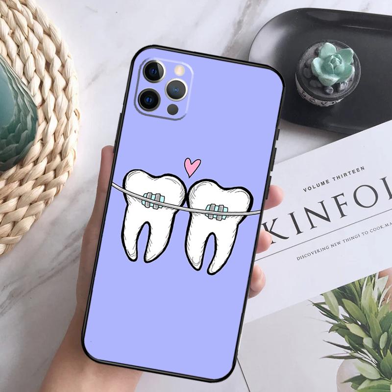 Dentist Tooth Pattern Phone Case For iPhone 15 14 13 12 11 16 Pro Max Plus Mini 7 8 X XS Max XR Back Cover Shell