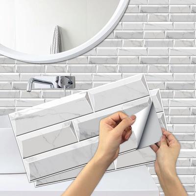 Wasserdicht Selbstklebend Abnehmbar 3D DIY Modern Gräulich Weiß Marmor Fliese Wandaufkleber Badezimmer Küche Schrank Heimdekoration