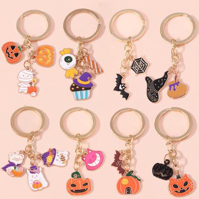 Cute Enamel Halloween Keychain Ghost Bat Pumpkin Keyring Pendants for Car Keyholder Handbag Decor DIY Halloween Jewelry Gifts