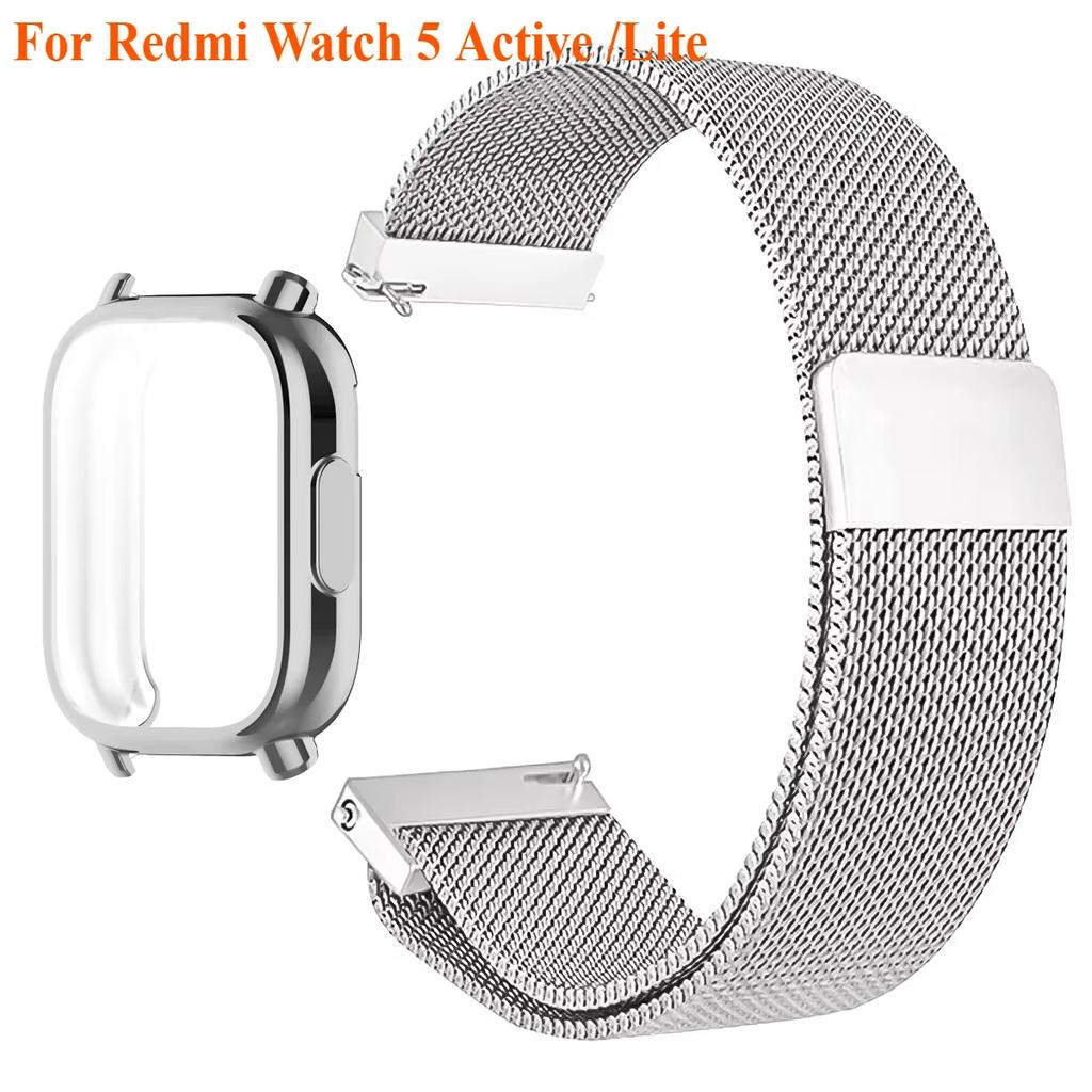 Case+Milanese Strap For Redmi Watch 5 Active Band TPU Soft Case Screen Protector For Redmi Watch 5 Lite Metal Magnetic Watchband