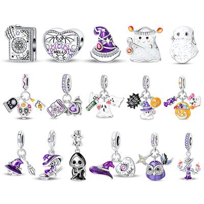Original Charms Copper Halloween Series & Flying Witch Pendant Charms Fits 3Mm Original Bracelet For Women Diy Jewelry Gifts