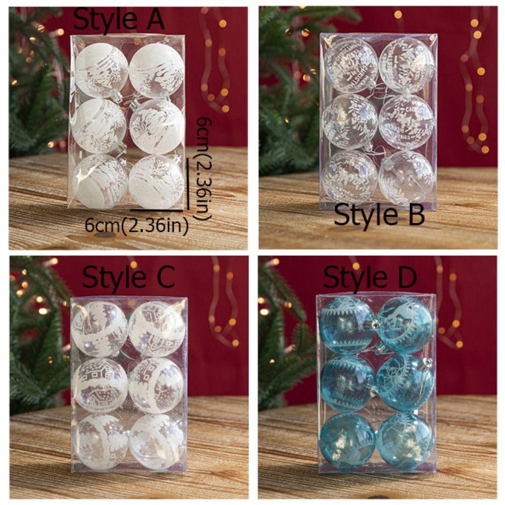 6 Stück/Set Transparente Weihnachts-Schneekugeln Anhänger Elch/Haus Acryl Weihnachtsbaumkugel Ornament 6cm Malerei Weihnachtsbaumdekoration